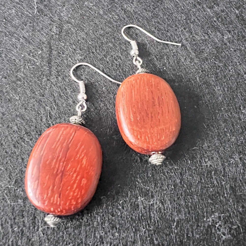 Elegant Wooden Earrings with Silver Accents
